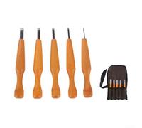 NEIQIUWING Ensemble d'outils de sculpture du bois 5 pièces SKS7 Acier Poignée en bois de hêtre Plat Rond Oblique Triangle Outil pour le travail du bois avec sac de transport en toile (B)