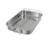 NEIQIUWING Plaque de cuisson en acier inoxydable avec grille de cuisson, 25 x 18 x 5 cm à 39 x 28 x 6 cm, passe au lave-vaisselle, pour la cuisson et la friture