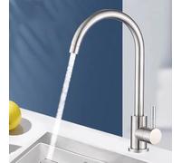 NEIQIUWING Robinet de cuisine en acier inoxydable 304 à levier unique froid pour bras pivotant à 360 °, aérateur économique, argent