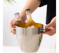 NEIQIUWING Seau à glace en acier inoxydable avec double paroi isolante pour vin, bière et champagne - 18 x 14 cm - Argent