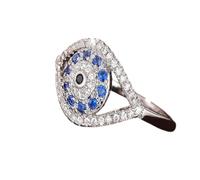 NEIRINALRO Chevalière turque Eviil Eyie en oxyde de zirconium bleu foncé pour femme - Protection de bijoux - Cadeau idéal pour les occasions spéciales