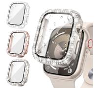 Neitra [3 Pièces] Coque D'écran Diamond pour Apple Watch Series 9/8 / 7 41mm Accessoires, Bling Coques avec Protecteur D'écran en Verre Trempé pour Femme, Boîtiers de Protection pour iWatch