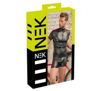 NEK - T-shirt noir mat avec col et empiècements rouges aux épaules, taille 2XL