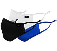 NEKAVA Lot de 3 masques en coton de qualité supérieures en noir, blanc et bleu. Ces masques s'adaptent à tous les styles. Confortables et réutilisables