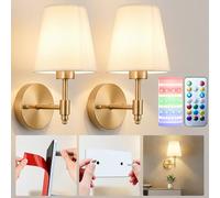 Nekhung Lot de 2 appliques murales à piles, applique murale sans fil avec ampoule magnétique RVB 10 000 mAh à intensité variable et télécommande, applique murale rechargeable pour chambre à coucher