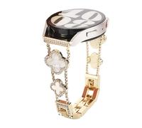 Nekiyo Tech Bracelet Diamant Bling à Trèfle à Quatre Feuilles Compatible avec Samsung Galaxy Watch Band 7/FE/6/5/4/3 & Watch 5 Pro & 6/4 Classic & Gear S3/S2, 20mm & 22mm - Or Blanc