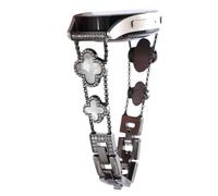 Nekiyo Tech Bracelet Diamant Bling à Trèfle à Quatre Feuilles Compatible avec Samsung Galaxy Watch Band 7/FE/6/5/4/3 & Watch 5 Pro & 6/4 Classic & Gear S3/S2, 20mm & 22mm - Noir Blanc