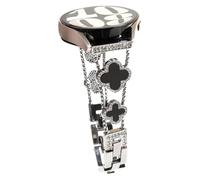 Nekiyo Tech Bracelet Diamant Bling à Trèfle à Quatre Feuilles Compatible avec Samsung Galaxy Watch Band 7/FE/6/5/4/3 & Watch 5 Pro & 6/4 Classic & Gear S3/S2, 20mm & 22mm - Argent Noir
