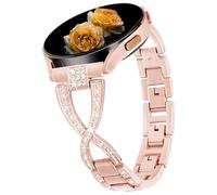 Nekiyo Tech Bracelet Métal Diamant Bling en Forme de X Compatible avec Samsung Galaxy Watch Band 7/FE/6/5/4/3 & Watch 5 Pro & 6/4 Classic & Gear S3/S2, 20mm & 22mm - Or Rose