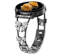 Nekiyo Tech Bracelet Métal Diamant Papillon Compatible avec Samsung Galaxy Watch Band 7/FE/6/5/4/3 & Watch 5 Pro & 6/4 Classic & Gear S3/S2, 20mm & 22mm - Noir