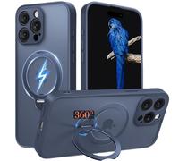 Nekiyo Tech Conçu pour iPhone 16 Pro avec Coque à Support Magnétique Rotatif à 360°, Protection Militaire Finition Mate Translucide Anti-Empreintes Slim Cover 6.3" Bleu