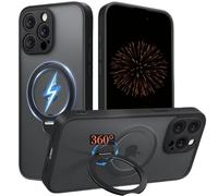 Nekiyo Tech Conçu pour iPhone 16 Pro avec Coque à Support Magnétique Rotatif à 360°, Protection Militaire Finition Mate Translucide Anti-Empreintes Slim Cover 6.3" Noir