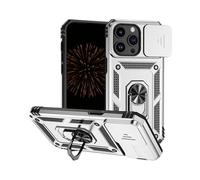 Nekiyo Tech Étui avec Support Magnétique Rotatif 360° Compatible with iPhone 15 Pro, Protection Grade Militaire avec Couverture Caméra Technologie Antichoc Air Cushion pour Homme Femme - Argent