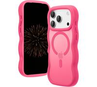 Nekiyo Tech Étui Magnétique Compatible avec iPhone 17 Pro, Joli Dos Dur Translucide Mat avec Cadran en Silicone Ondulé Coque Antichoc 6,3 Pouces - Rose Vif