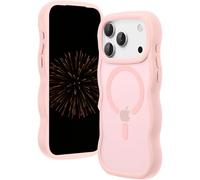 Nekiyo Tech Étui Magnétique Compatible avec iPhone 17 Pro Max, Joli Dos Dur Translucide Mat avec Cadran en Silicone Ondulé Coque Antichoc 6,9 Pouces - Rose