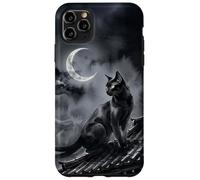 Nekomata Yokai Chat Noir Croissant de Lune Art Sumi-e Coque pour iPhone 11 Pro Max