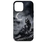 Nekomata Yokai Chat Noir Croissant de Lune Art Sumi-e Coque pour iPhone 12 Mini