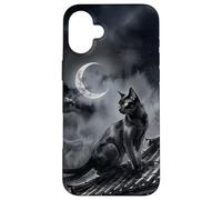 Nekomata Yokai Chat Noir Croissant de Lune Art Sumi-e Coque pour iPhone 16 Plus