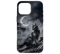 Nekomata Yokai Chat Noir Croissant de Lune Art Sumi-e Coque pour iPhone 16 Pro Max