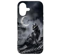 Nekomata Yokai Chat Noir Croissant de Lune Art Sumi-e Coque pour iPhone 17