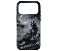 Nekomata Yokai Chat Noir Croissant de Lune Art Sumi-e Coque pour iPhone 17 Pro Max