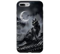 Nekomata Yokai Chat Noir Croissant de Lune Art Sumi-e Coque pour iPhone 7 Plus/8 Plus