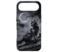 Nekomata Yokai Chat Noir Croissant de Lune Art Sumi-e Coque pour iPhone Air