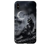 Nekomata Yokai Chat Noir Croissant de Lune Art Sumi-e Coque pour iPhone XS Max