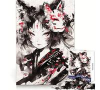 Nekomimi Masque de Renard Kitsune Puzzle pour Adultes 1000 Pièces Jeu de Concentration et de Détente Cadre Rigide Père Noël Vœux (38x26cm)