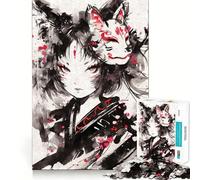 Nekomimi Masque de Renard Kitsune Puzzle pour Adultes 1000 Pièces Jeu d'Intellect et de Détente Attentive Décoration Murale de Qualité (38x52cm)