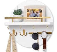 Nekon Support mural pour clés, 30 cm, organiseur de courrier en bois pour | Étagère murale ronde avec 6 crochets à clés, support rustique pour clés et courrier, porte-clés pour entrée, couloir, cuisine