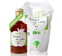 Nektar | Bouteille 500ml + Recharge 1L | Vinaigre de Cidre Bio | Non Pasteurisé, Non Filtré, Avec sa Mère | Digestion, Glycémie, Perte de Poids | Spécial Cure | Fabriqué en Normandie