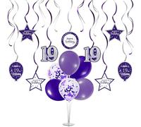 Nelbiirth Ensemble de décorations de fête d'anniversaire pour 19e anniversaire, serpentins violets avec kit de support de ballon de table violet, décorations de fête d'anniversaire « Cheers to Nineteen Years Old Bday ».
