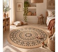 Nele Ethno - Tapis en fibre naturelle de jute - Fait à la main - Rond