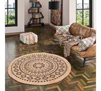 Nele Ethno - Tapis en fibre naturelle de jute - Fait à la main - Rond