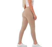 NELIS HOME Legging de sport côtelé taille haute, legging élastique gainant pour femme, legging extensible et confortable pour femme, entraînement, loisirs quotidiens, beige, M Slim