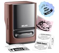 Nelko Bluethooth PM220 Machine à étiqueter avec ruban adhésif, imprimante thermique portable de 5,1 cm pour petites entreprises, adresses, logo, vêtements, autocollants pour téléphones et PC, marron