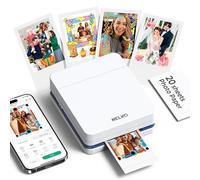 Nelko Imprimante Photo Portable Couleur PP01 pour Smartphones avec 20 Feuilles de Papier Photo, Imprimante Jet d'encre Autocollante, Photos Autocollantes pour iOS et Android, Blanc