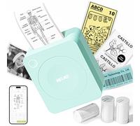 Nelko Imprimante d'autocollants, PM230 Mini imprimante Bluetooth portable avec 3 rouleaux de papier, mini imprimante avec plusieurs modèles pour téléphone et tablette, blanc, vert, 1 paquet