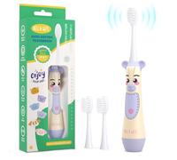 NELL&WELL Brosse à dents électrique pour enfants, minuterie de 2 minutes, 3 modes avec mémoire, étanchéité IPX 7, brosse à dents pour enfants alimentée par piles avec 3 têtes à poils souples pour