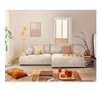 Lisa Design - Nelly - canapé d'angle Droit 4 Places Convertible avec Coffre en Velours texturé, Beige