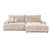 Nelly - canapé d'angle droit 4 places convertible avec coffre en velours texturé - Beige Beige G