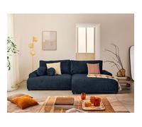 Lisa Design - Nelly - canapé d'angle Droit 4 Places Convertible avec Coffre en Velours texturé, Bleu