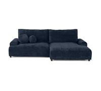Nelly - canapé d'angle droit 4 places convertible avec coffre en velours texturé - Bleu