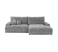 Nelly - canapé d'angle droit 4 places convertible avec coffre en velours texturé - Gris