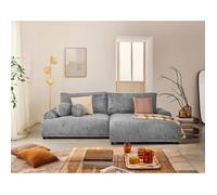 Nelly - canapé d'angle droit 4 places convertible avec coffre en velours texturé - Gris