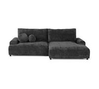 Nelly - canapé d'angle droit 4 places convertible avec coffre en velours texturé - Gris Anthracite
