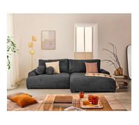 Lisa Design - Nelly - canapé d'angle Droit 4 Places Convertible avec Coffre en Velours texturé, Gris Anthracite