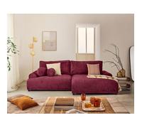 Nelly - canapé d'angle droit 4 places convertible avec coffre en velours texturé - Prune