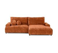 Nelly - canapé d'angle droit 4 places convertible avec coffre en velours texturé - Rouille